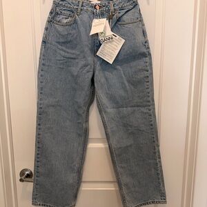 GANNI Faded cropped high-rise tapered jeans